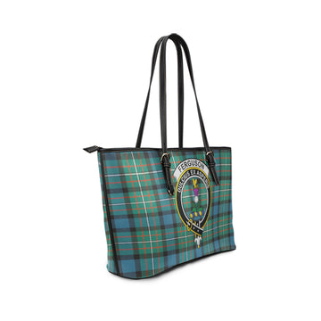 Ferguson (Fergusson) Tartan Leather Tote Bag with Family Crest