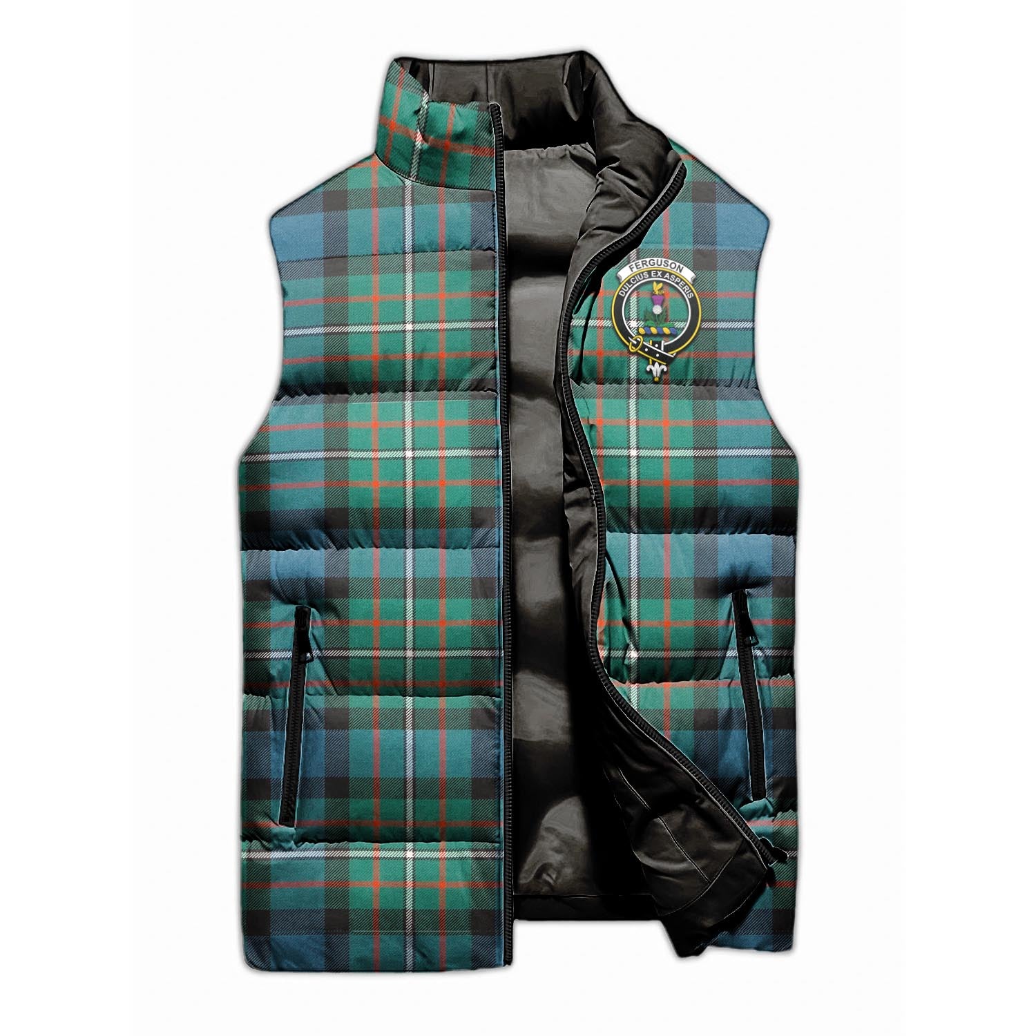Ferguson Ancient Tartan Sleeveless Puffer Jacket with Family Crest - Tartanvibesclothing