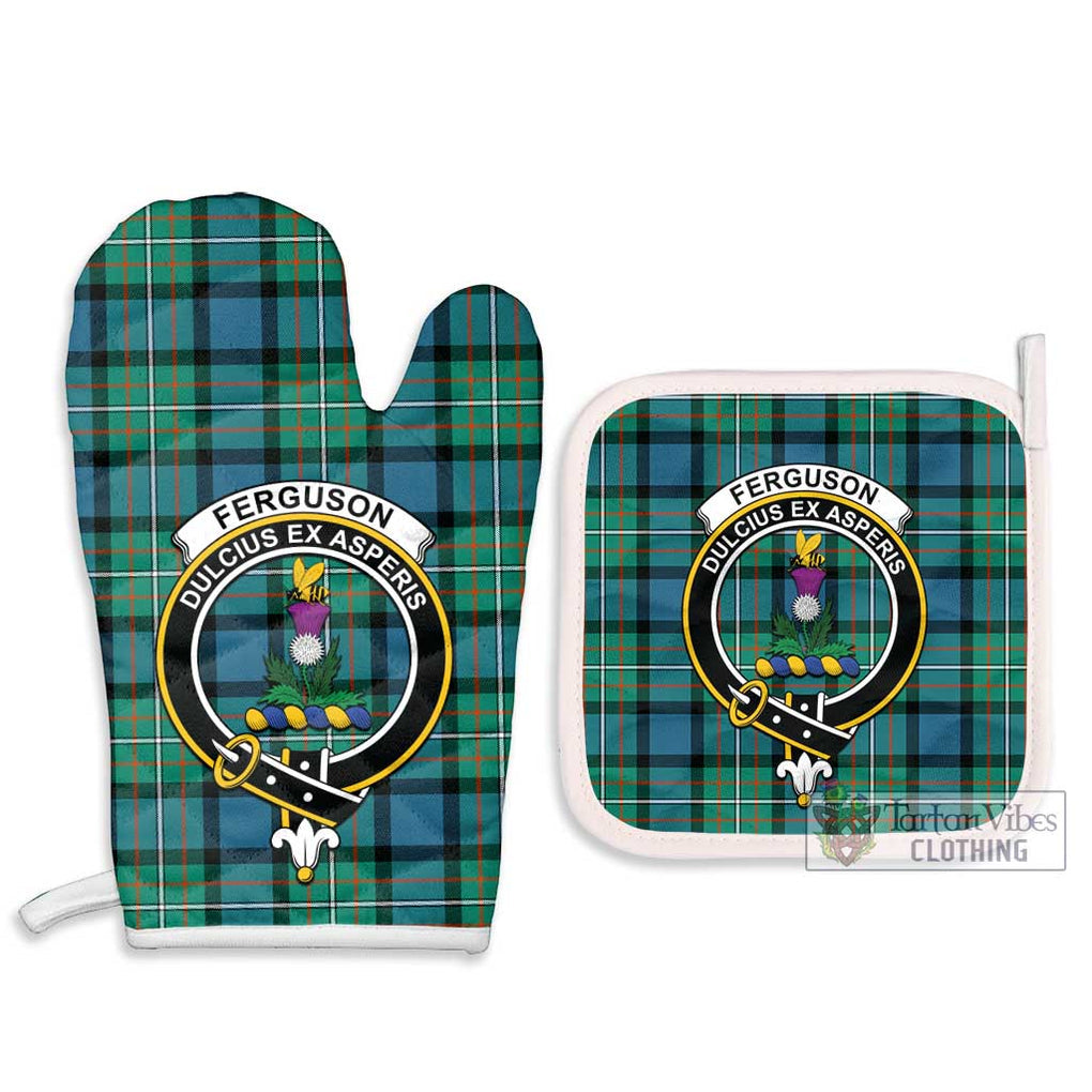 Ferguson (Fergusson) Tartan Combo Oven Mitt & Pot-Holder with Family Crest Combo 1 Oven Mitt & 2 Pot-Holder White - Tartan Vibes Clothing
