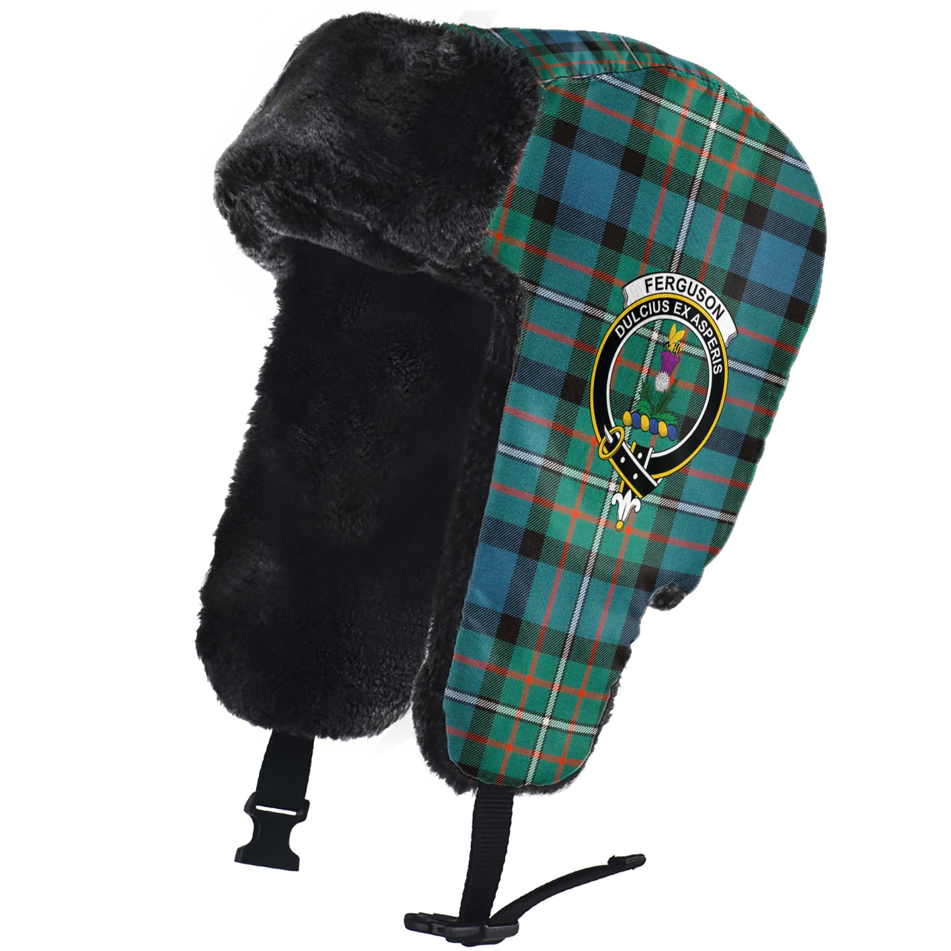 Ferguson Ancient Tartan Winter Trapper Hat with Family Crest - Tartanvibesclothing