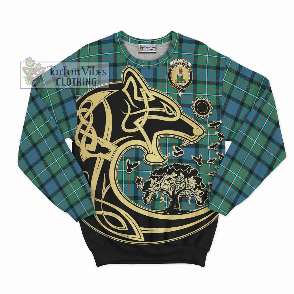 Ferguson (Fergusson) Tartan Sweatshirt with Family Crest Celtic Wolf Style - Tartan Vibes Clothing