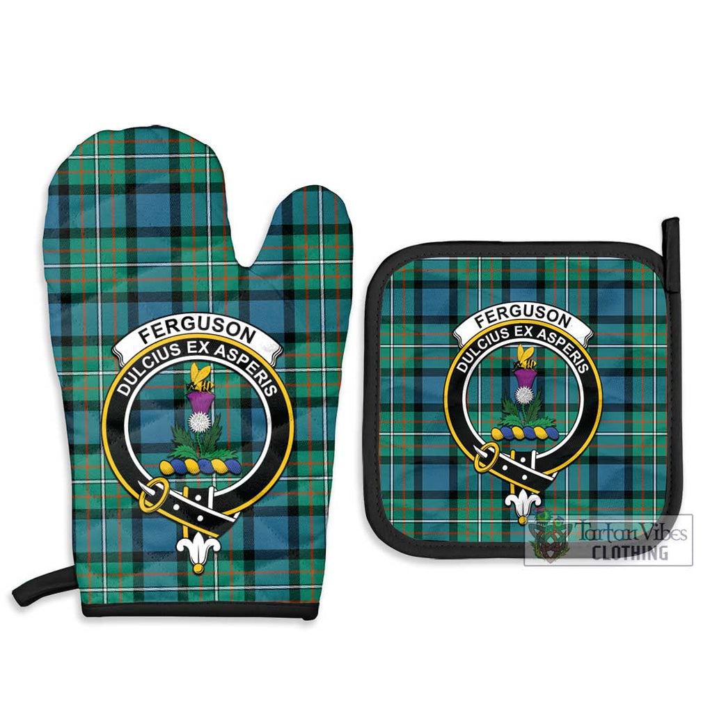 Ferguson (Fergusson) Tartan Combo Oven Mitt & Pot-Holder with Family Crest Combo 1 Oven Mitt & 2 Pot-Holder Black - Tartan Vibes Clothing