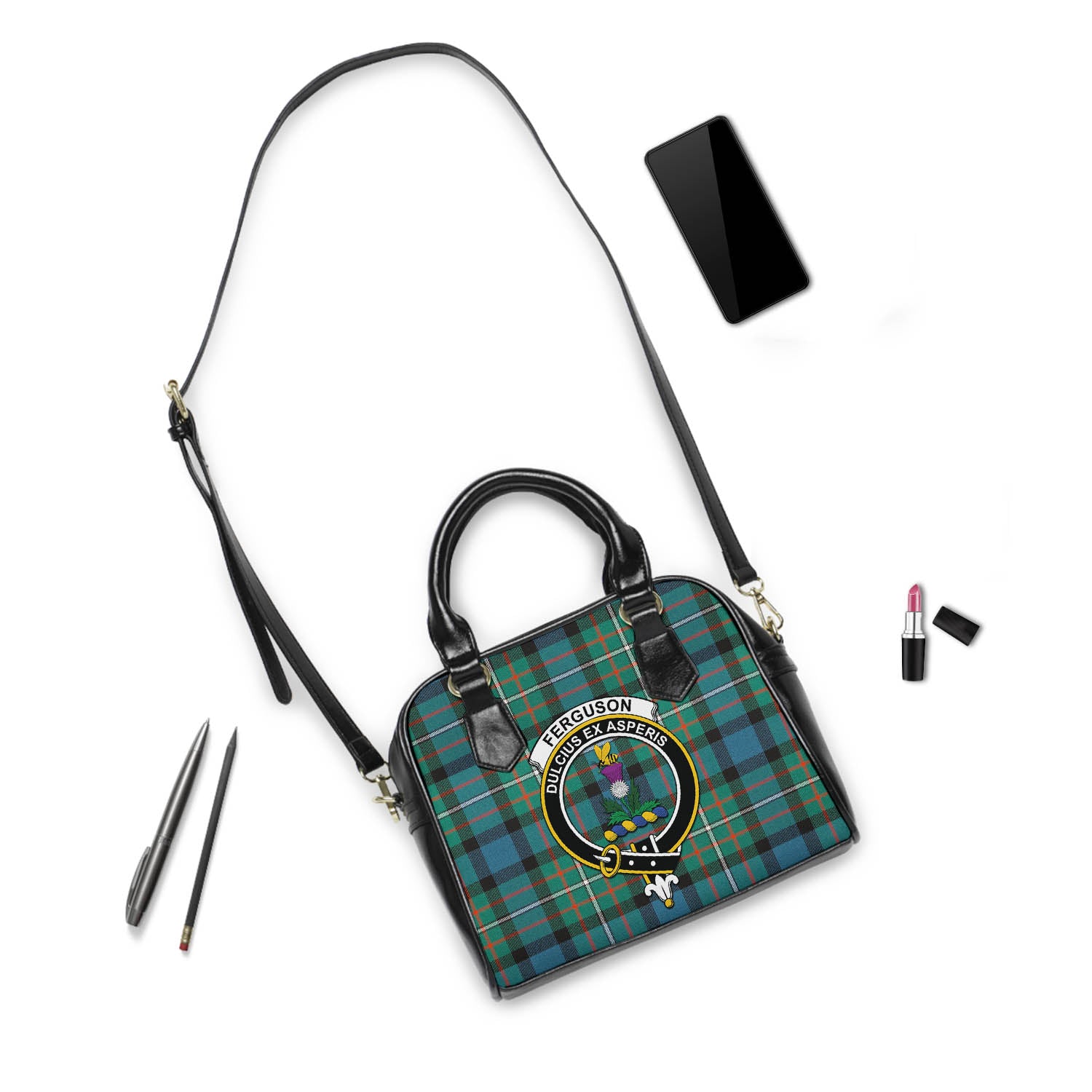 Ferguson Ancient Tartan Shoulder Handbags with Family Crest - Tartanvibesclothing
