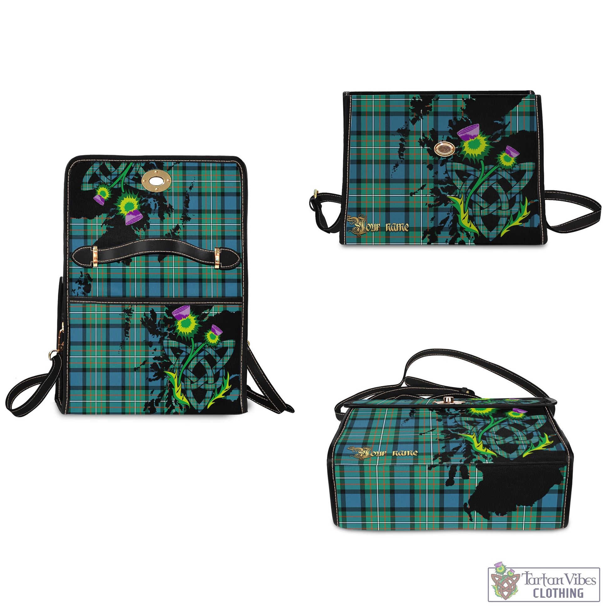 Tartan Vibes Clothing Ferguson Ancient Tartan Waterproof Canvas Bag with Scotland Map and Thistle Celtic Accents
