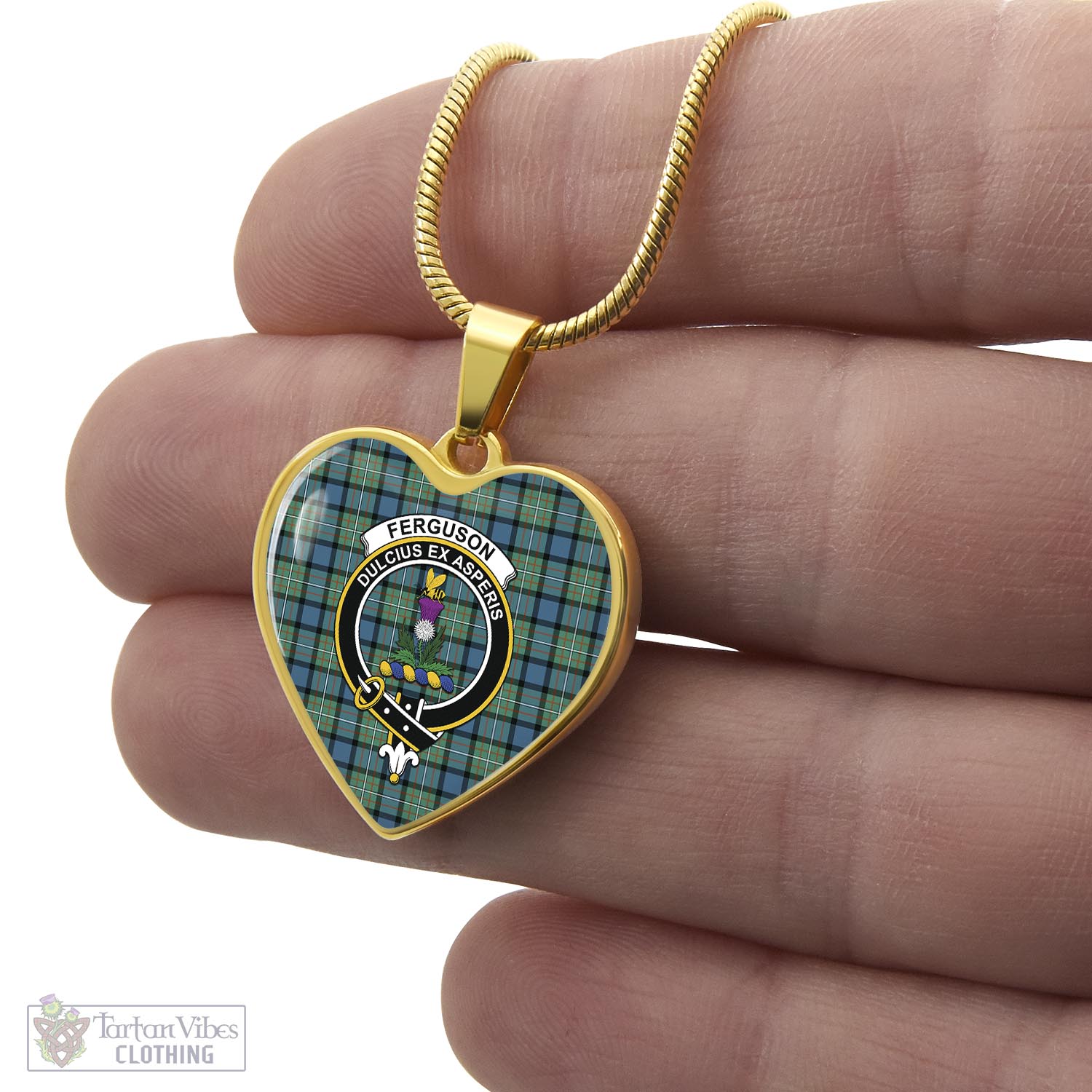 Tartan Vibes Clothing Ferguson Ancient Tartan Heart Necklace with Family Crest