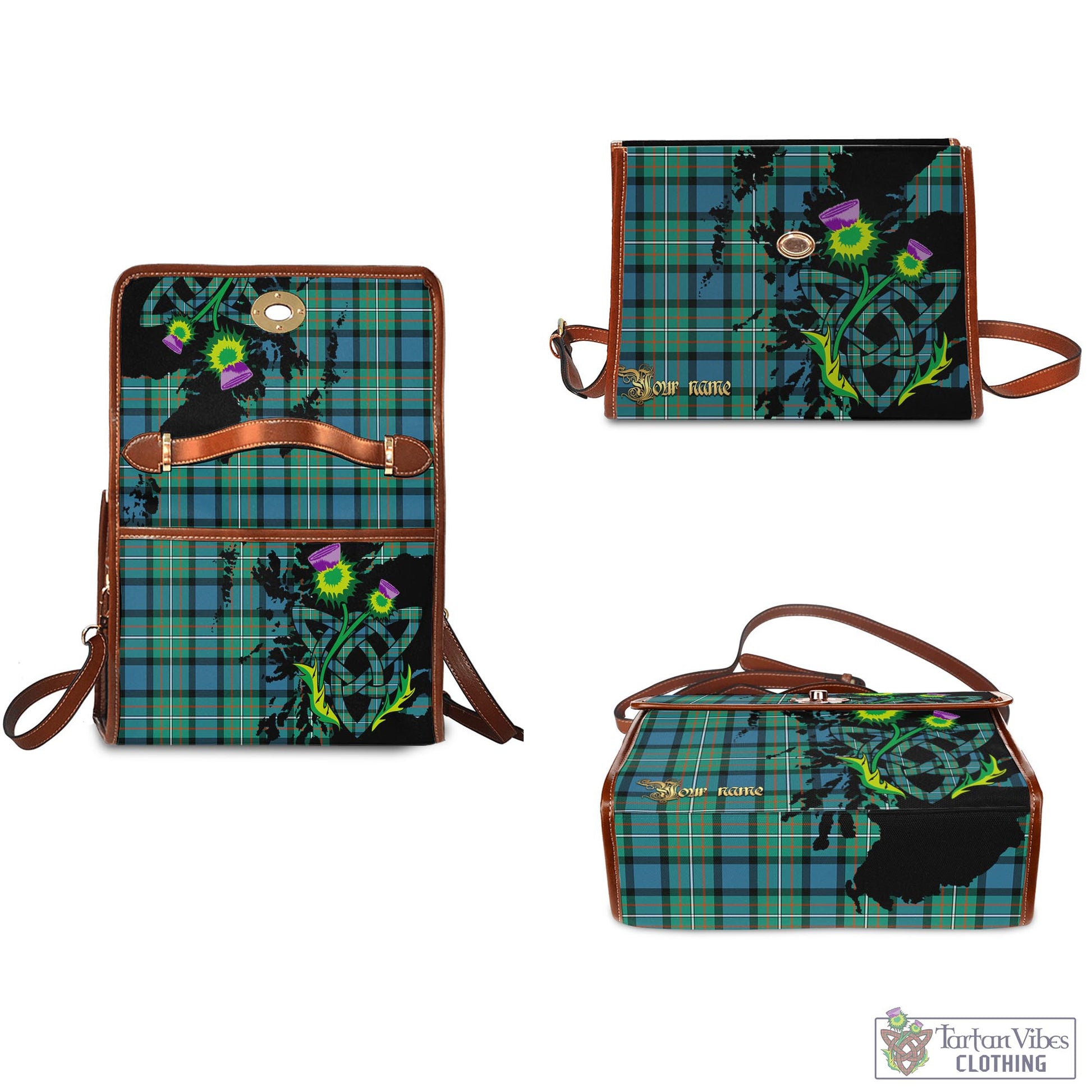 Tartan Vibes Clothing Ferguson Ancient Tartan Waterproof Canvas Bag with Scotland Map and Thistle Celtic Accents
