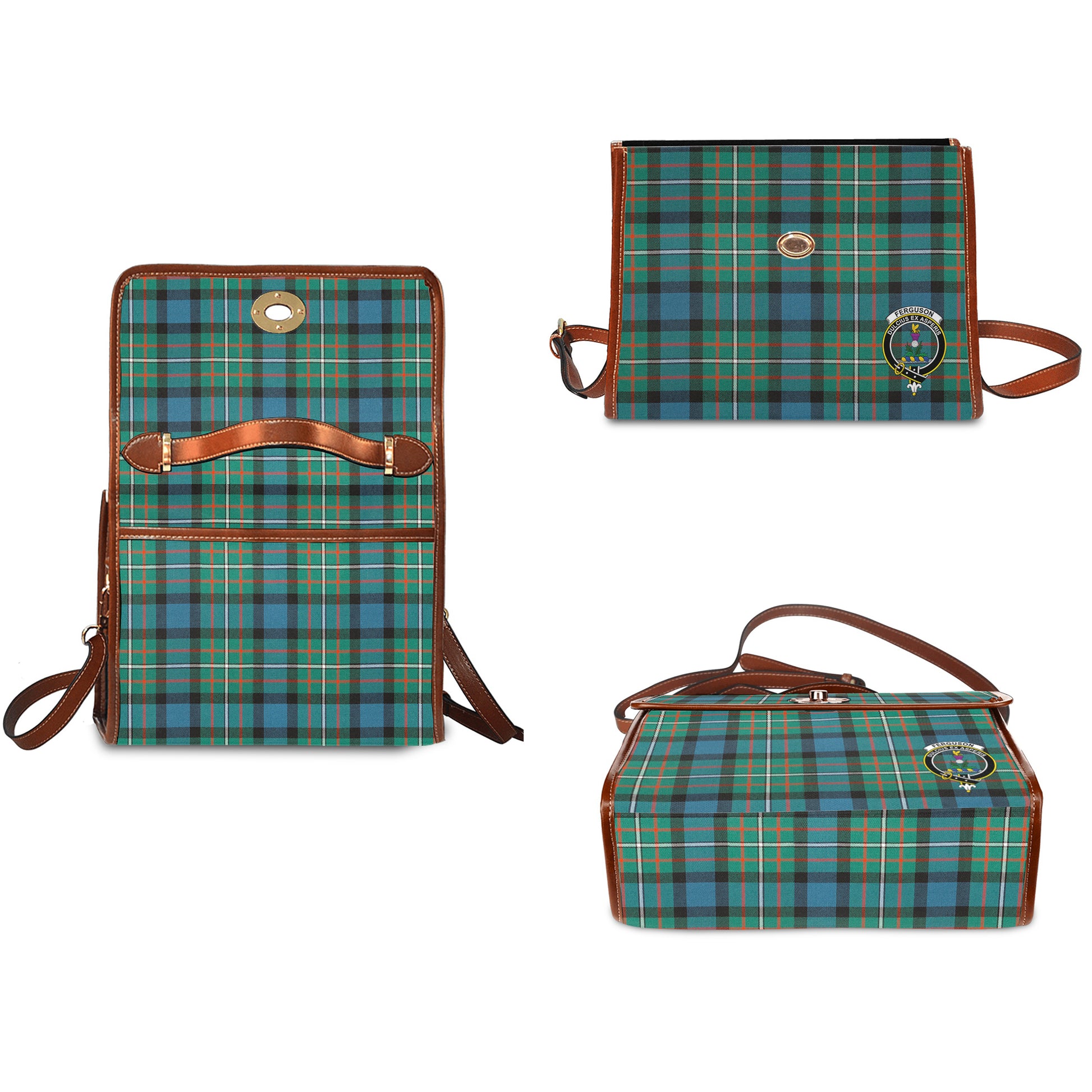 ferguson-ancient-tartan-leather-strap-waterproof-canvas-bag-with-family-crest