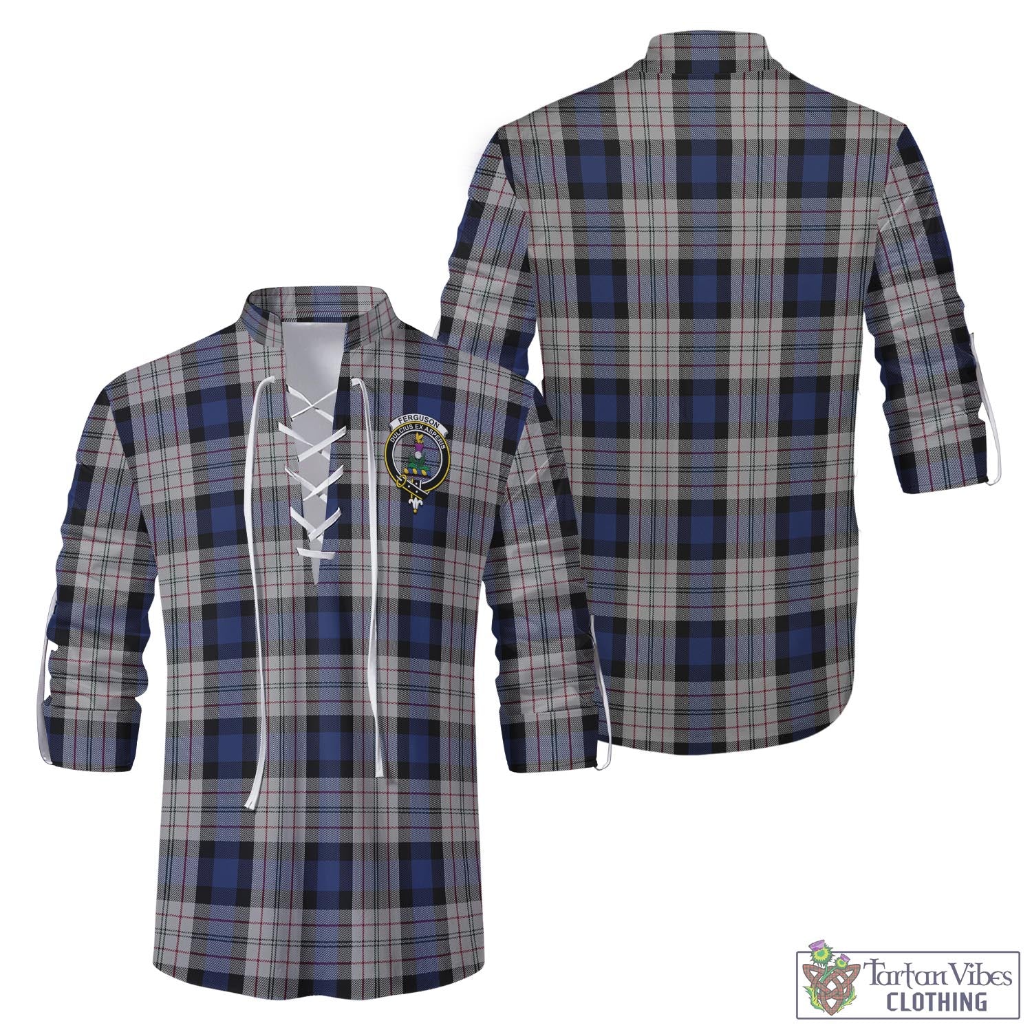 Tartan Vibes Clothing Ferguson Dress Tartan Men's Scottish Traditional Jacobite Ghillie Kilt Shirt with Family Crest