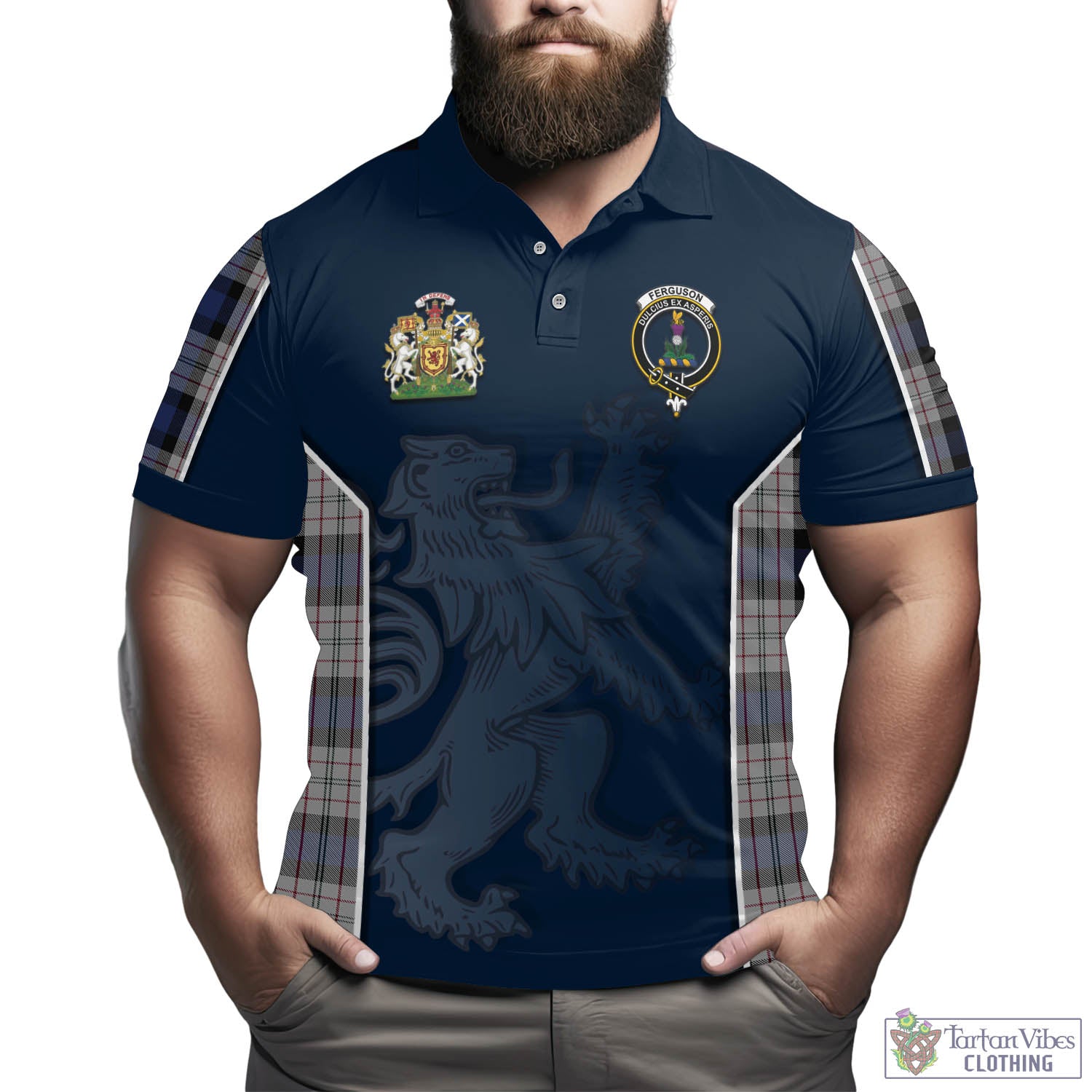 Tartan Vibes Clothing Ferguson Dress Tartan Men's Polo Shirt with Family Crest and Lion Rampant Vibes Sport Style