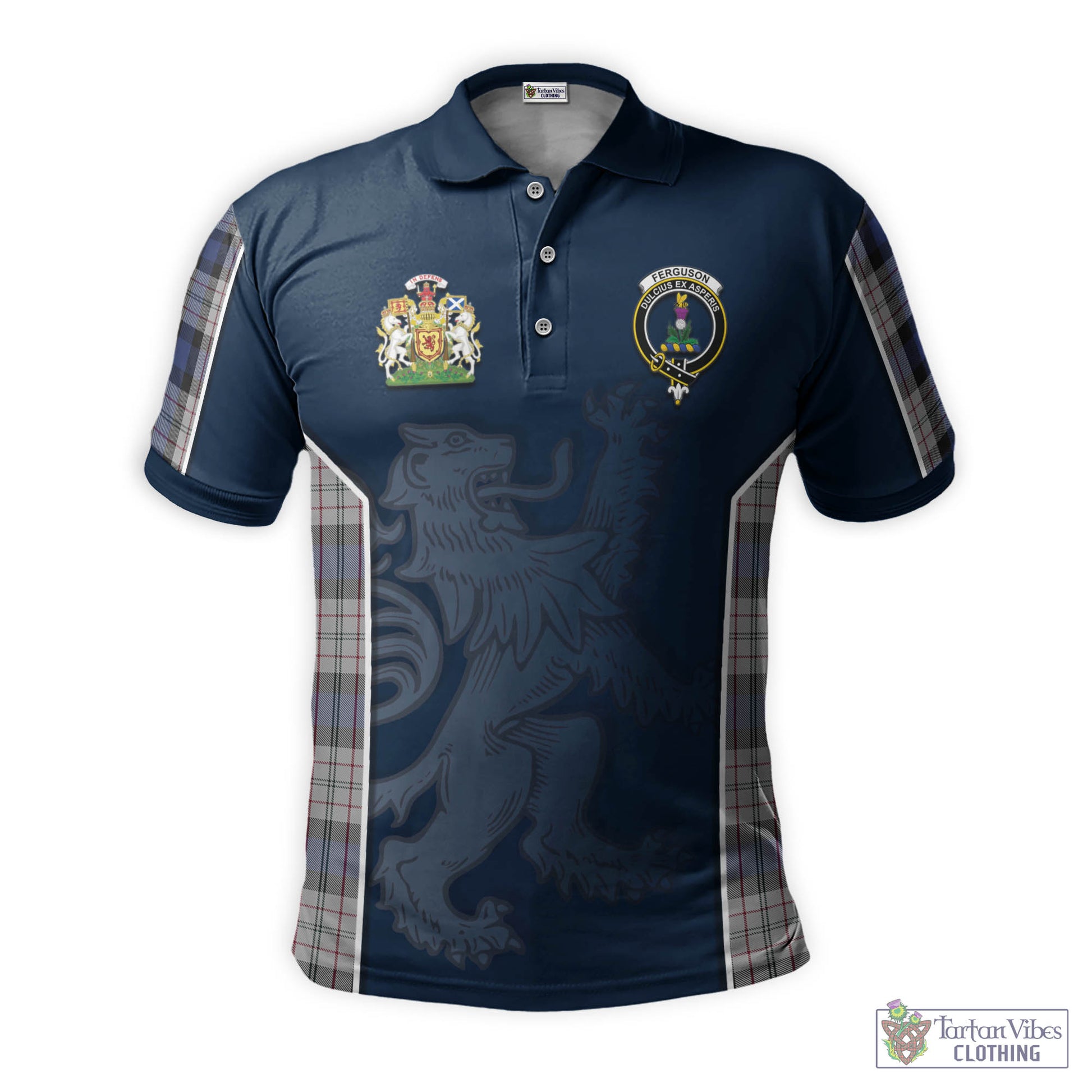 Tartan Vibes Clothing Ferguson Dress Tartan Men's Polo Shirt with Family Crest and Lion Rampant Vibes Sport Style