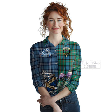 Tartan Vibes Clothing Ferguson (Fergusson) Tartan Women's Casual Shirt Happy St. Andrew's Day Half Tartan Style