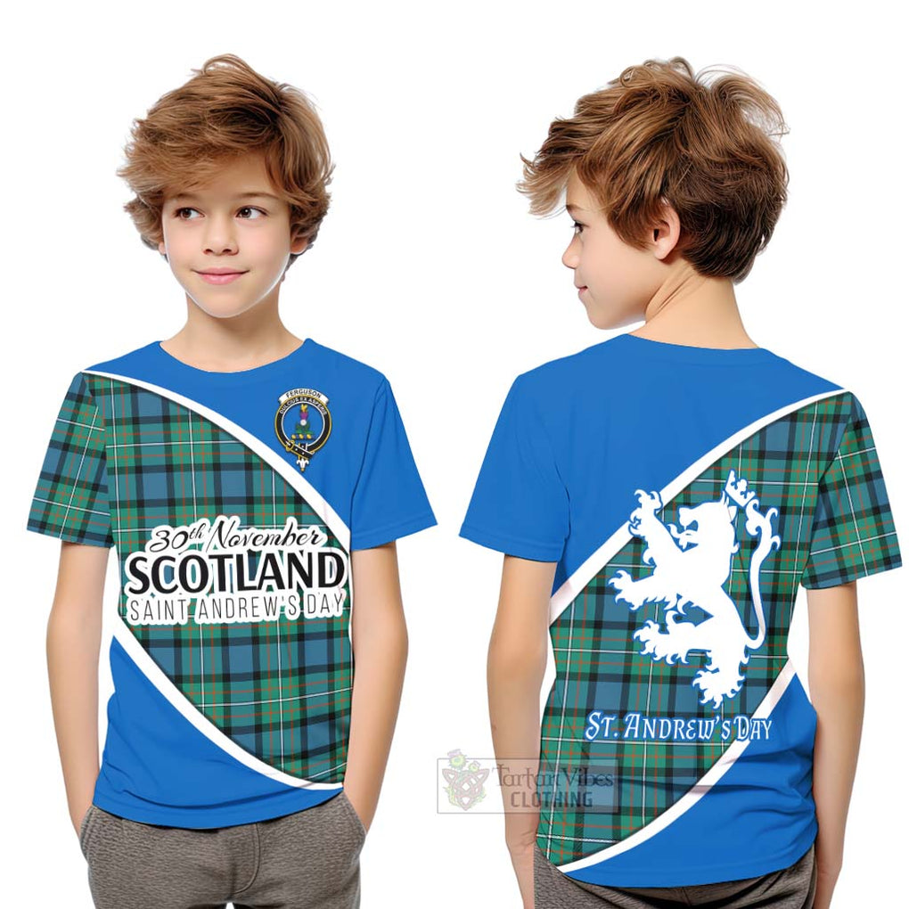 Tartan Vibes Clothing Ferguson (Fergusson) Family Crest Tartan Kid T-Shirt Celebrate Saint Andrew's Day in Style