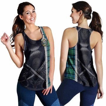 Tartan Vibes Clothing Ferguson (Fergusson) Tartan Women's Racerback Tanks with Family Crest Cross Sword Thistle Celtic Vibes