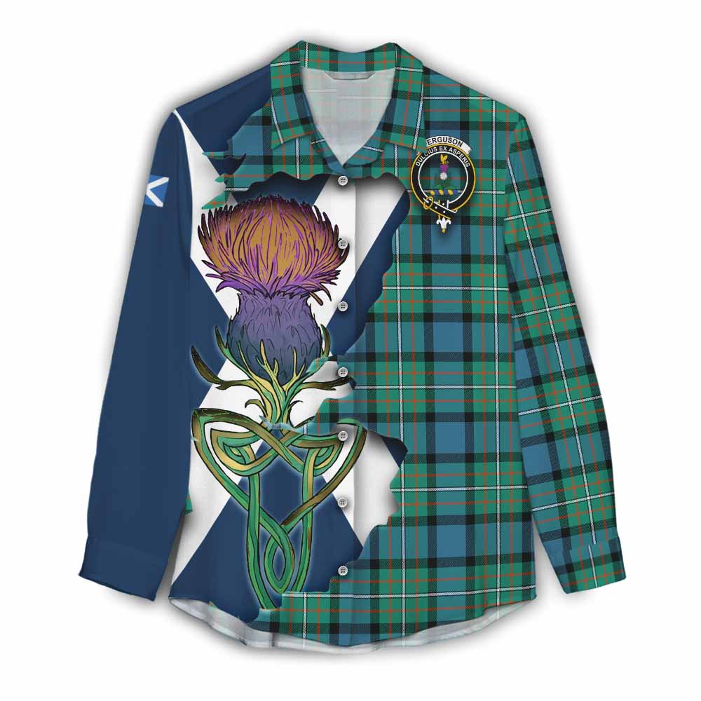 Tartan Vibes Clothing Ferguson (Fergusson) Tartan Family Crest Women's Casual Shirt Scottish Thistle Celtic Inspired