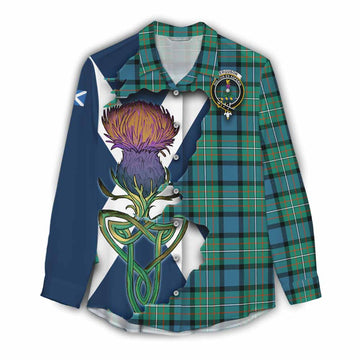Tartan Vibes Clothing Ferguson (Fergusson) Tartan Family Crest Women's Casual Shirt Scottish Thistle Celtic Inspired