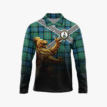 Ferguson (Fergusson) Crest Tartan Long Sleeve Polo Shirt with Golden Lion Emblem Celtic Style