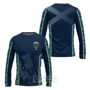 Tartan Vibes Clothing Ferguson (Fergusson) Tartan Long Sleeve T-Shirt with Family Crest and Scottish Thistle Vibes Sport Style