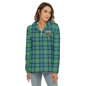 Ferguson (Fergusson) Tartan Women's Borg Fleece Hoodie with Half Zip with Family Crest