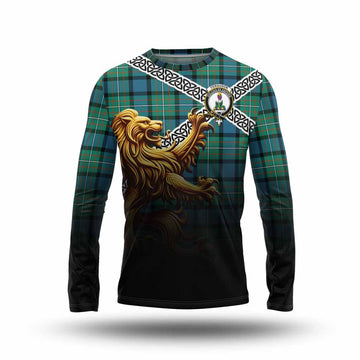 Tartan Vibes Clothing Ferguson (Fergusson) Crest Tartan Long Sleeve T-Shirt with Golden Lion Emblem Celtic Style