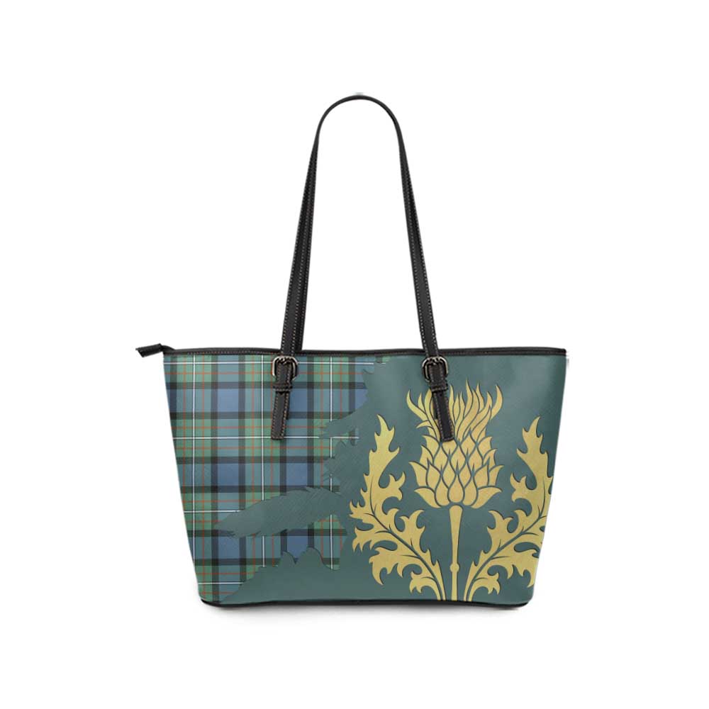 Tartan Vibes Clothing Ferguson (Fergusson) Tartan Leather Tote Bag Gold Thistle Style