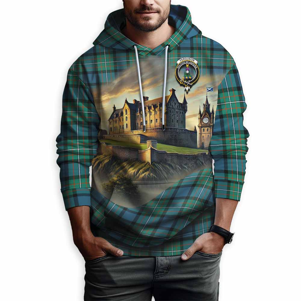 Tartan Vibes Clothing Ferguson (Fergusson) Tartan Family Crest Hoodie with Scottish Ancient Castle Style