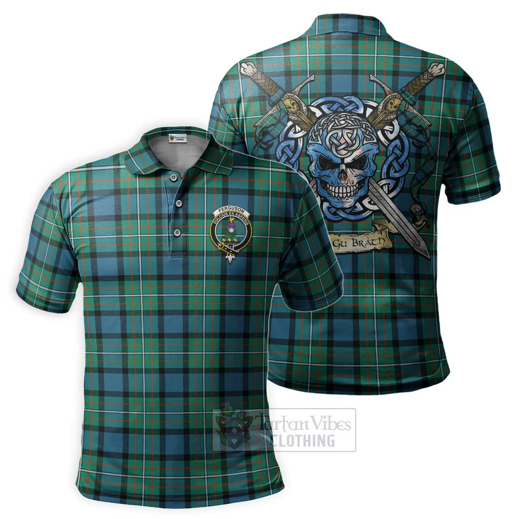 Tartan Vibes Clothing Ferguson (Fergusson) Tartan Polo Shirt with Family Crest Celtic Skull Style