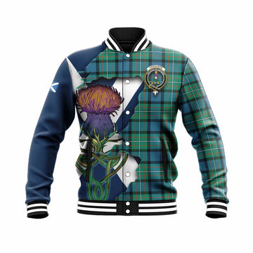 Tartan Vibes Clothing Ferguson (Fergusson) Tartan Family Crest Baseball Jacket Scottish Thistle Celtic Inspired