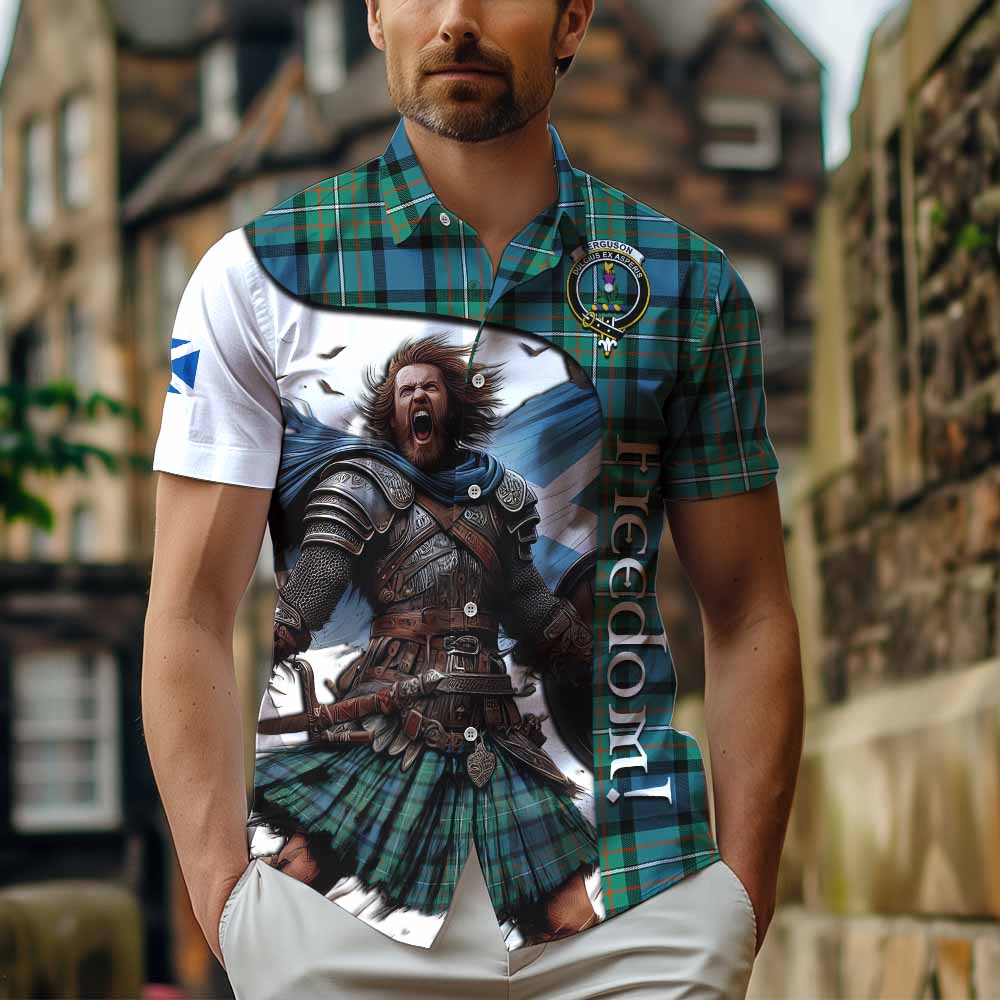 Tartan Vibes Clothing Ferguson (Fergusson) Crest Tartan Short Sleeve Button Shirt Inspired by the Freedom of Scottish Warrior