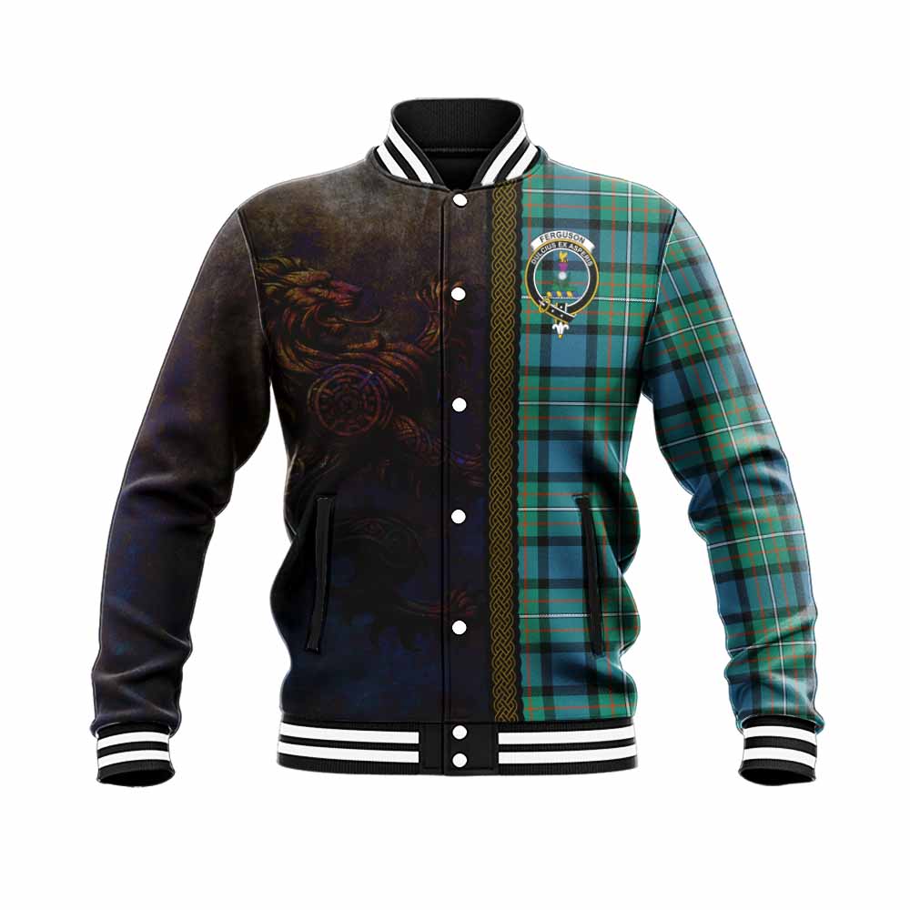 Tartan Vibes Clothing Ferguson (Fergusson) Tartan Family Crest Baseball Jacket Alba Gu Brath Be Brave Lion Ancient Style