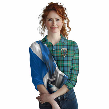Tartan Vibes Clothing Ferguson (Fergusson) Tartan Women's Casual Shirt with Family Crest Scotland Patriotic Style