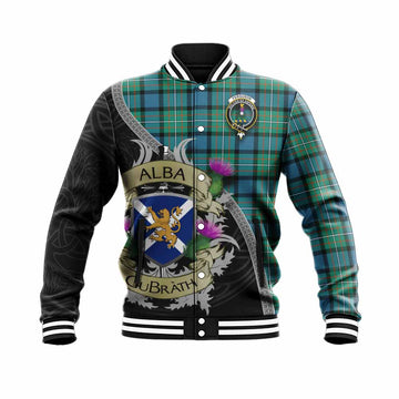 Tartan Vibes Clothing Ferguson (Fergusson) Tartan Family Crest Baseball Jacket Lion Rampant Royal Thistle Shield Celtic Inspired