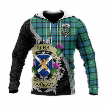Ferguson (Fergusson) Tartan Family Crest Knitted Hoodie Lion Rampant Royal Thistle Shield Celtic Inspired