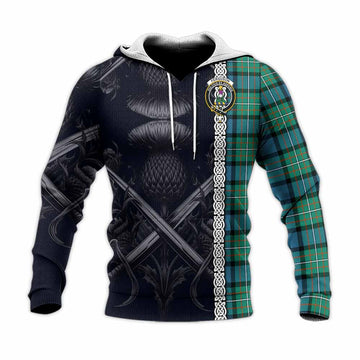 Ferguson (Fergusson) Tartan Knitted Hoodie with Family Crest Cross Sword Thistle Celtic Vibes