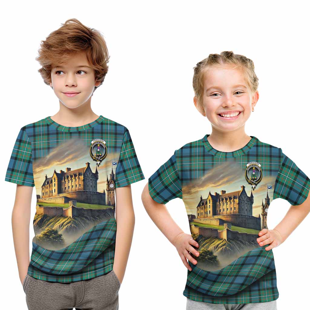 Tartan Vibes Clothing Ferguson (Fergusson) Tartan Family Crest Kid T-Shirt with Scottish Ancient Castle Style