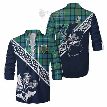 Tartan Vibes Clothing Ferguson (Fergusson) Tartan Ghillie Kilt Shirt Featuring Thistle and Scotland Map