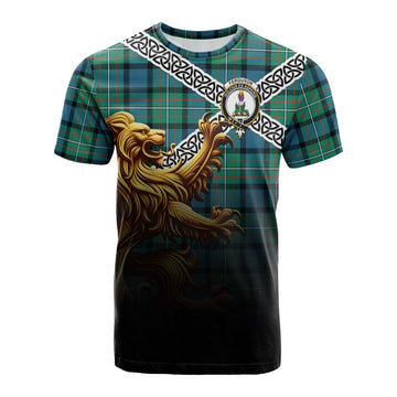 Ferguson (Fergusson) Crest Tartan Cotton T-shirt with Golden Lion Emblem Celtic Style