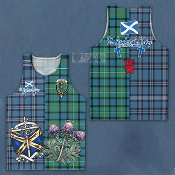 Tartan Vibes Clothing Ferguson (Fergusson) Tartan Men's Tank Top Happy St. Andrew's Day Half Tartan Style