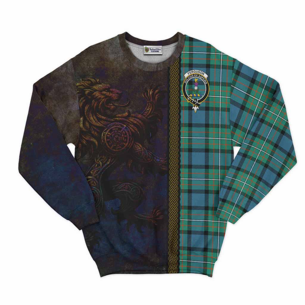 Tartan Vibes Clothing Ferguson (Fergusson) Tartan Family Crest Sweatshirt Alba Gu Brath Be Brave Lion Ancient Style