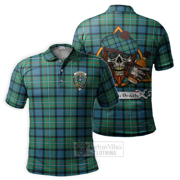 Tartan Vibes Clothing Ferguson (Fergusson) Tartan Polo Shirt with Family Crest and Bearded Skull Holding Bottles of Whiskey