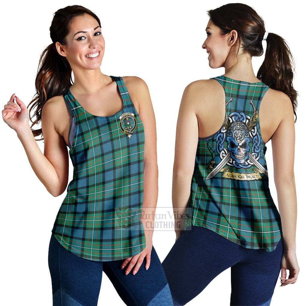 Tartan Vibes Clothing Ferguson (Fergusson) Tartan Women's Racerback Tanks with Family Crest Celtic Skull Style