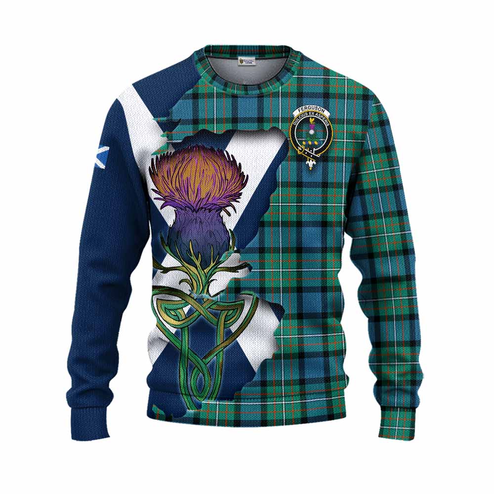 Tartan Vibes Clothing Ferguson (Fergusson) Tartan Family Crest Knitted Sweater Scottish Thistle Celtic Inspired