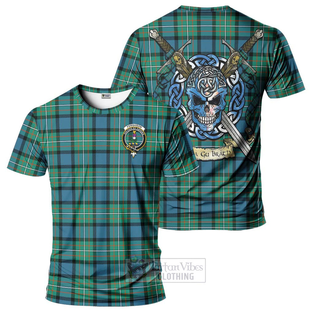 Tartan Vibes Clothing Ferguson (Fergusson) Tartan T-Shirt with Family Crest Celtic Skull Style