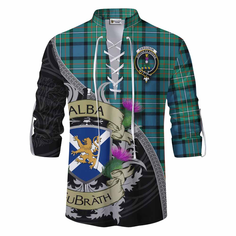 Tartan Vibes Clothing Ferguson (Fergusson) Tartan Family Crest Ghillie Kilt Shirt Lion Rampant Royal Thistle Shield Celtic Inspired