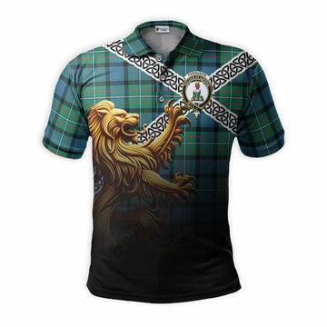 Ferguson (Fergusson) Crest Tartan Polo Shirt with Golden Lion Emblem Celtic Style