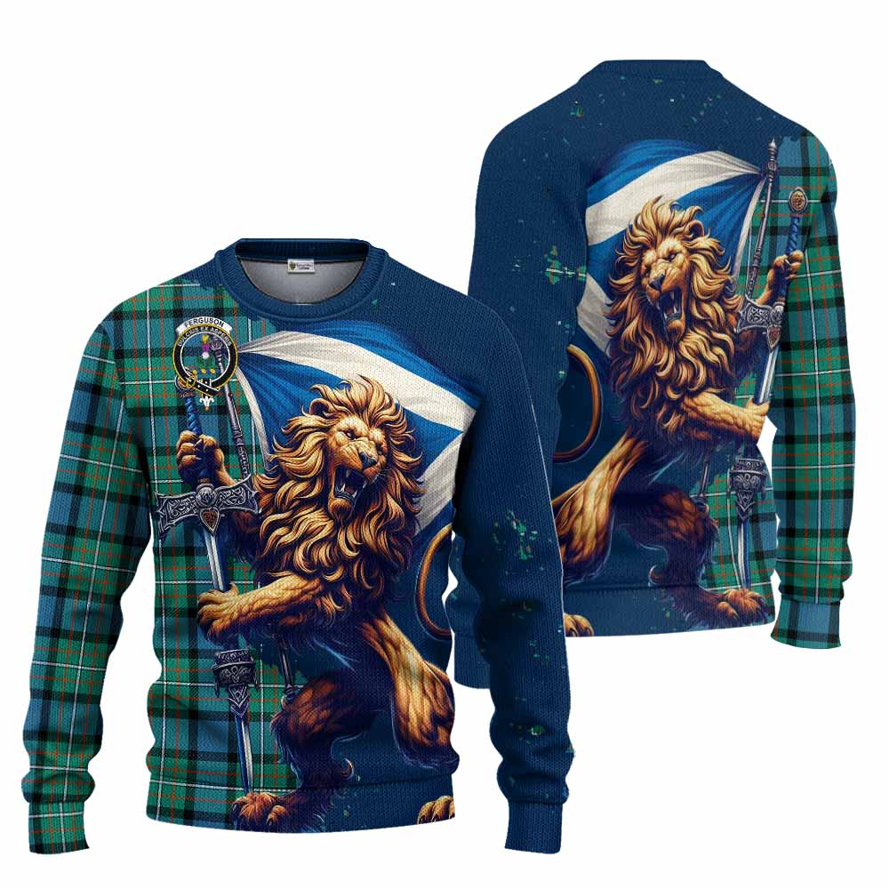 Tartan Vibes Clothing Ferguson (Fergusson) Tartan Family Crest Knitted Sweater with Scottish Majestic Lion