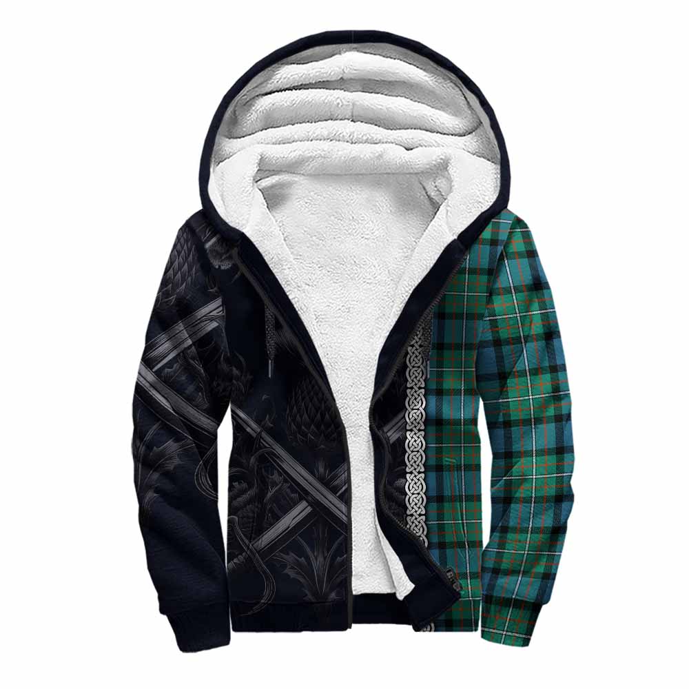Tartan Vibes Clothing Ferguson (Fergusson) Tartan Sherpa Hoodie with Family Crest Cross Sword Thistle Celtic Vibes