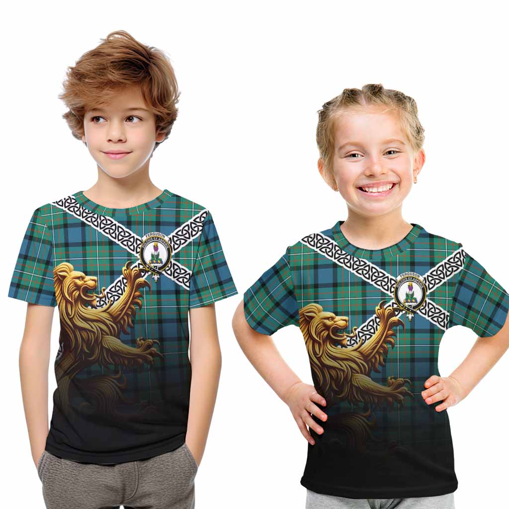 Tartan Vibes Clothing Ferguson (Fergusson) Crest Tartan Kid T-Shirt with Golden Lion Emblem Celtic Style