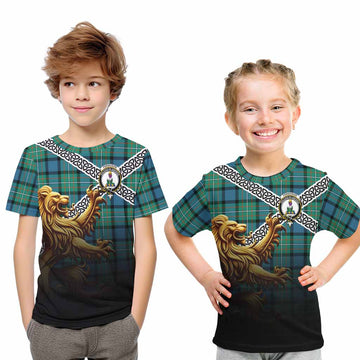 Ferguson (Fergusson) Crest Tartan Kid T-Shirt with Golden Lion Emblem Celtic Style