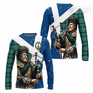 Tartan Vibes Clothing Ferguson (Fergusson) Tartan Long Sleeve T-Shirt with Family Crest Scottish Bagpiper Vibes