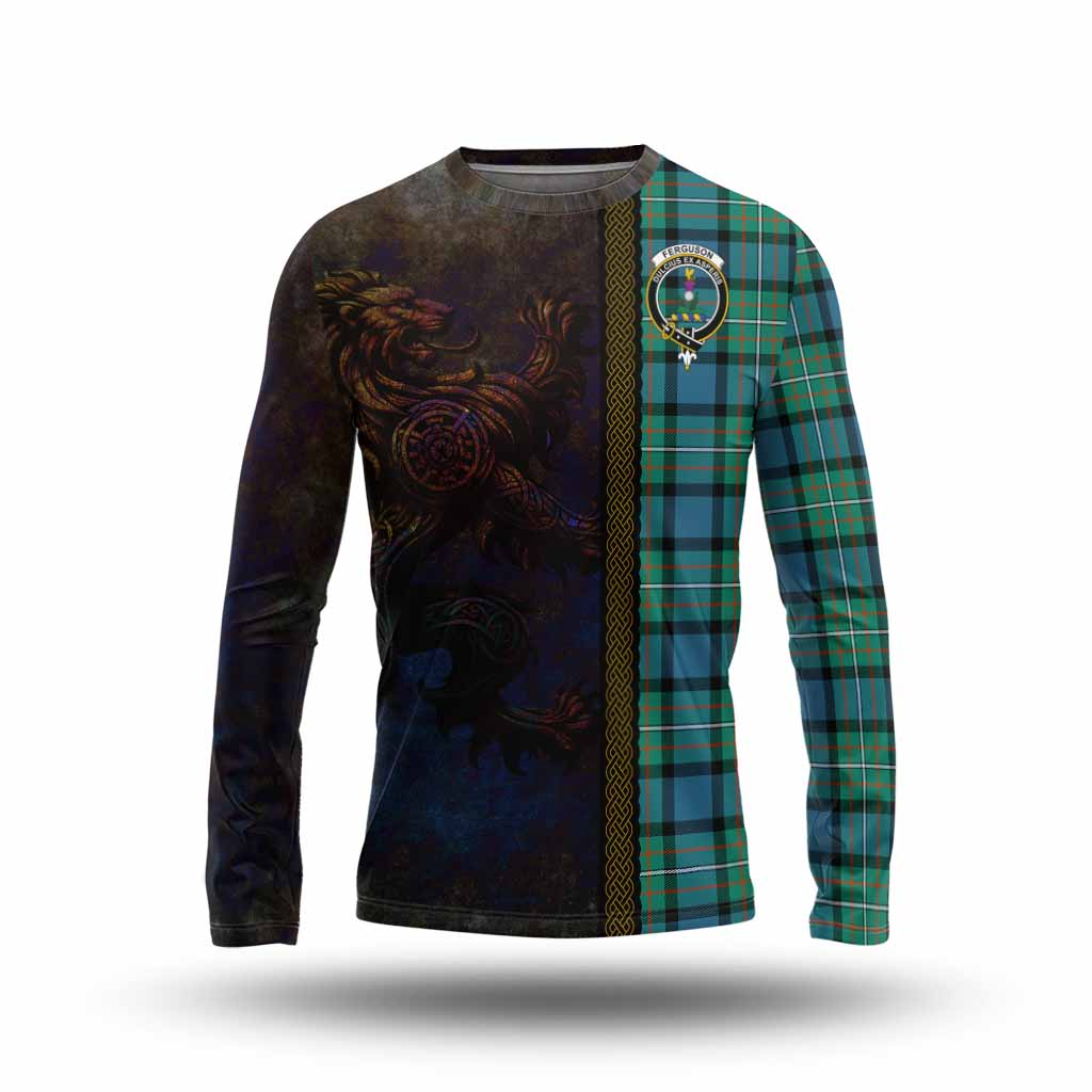 Tartan Vibes Clothing Ferguson (Fergusson) Tartan Family Crest Long Sleeve T-Shirt Alba Gu Brath Be Brave Lion Ancient Style